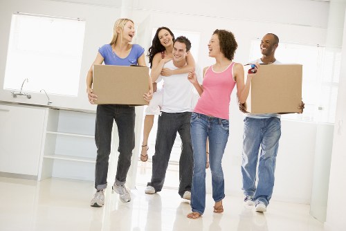 Packing boxes and moving supplies arranged for a home move in Barnes