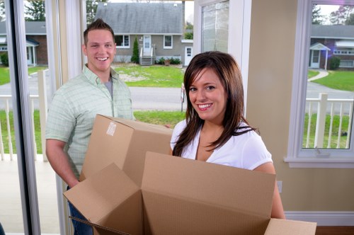 Carefully packed household items prepared for transport in Barnes