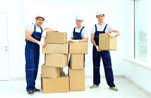 Reused boxes and charity donation items prepared for collection