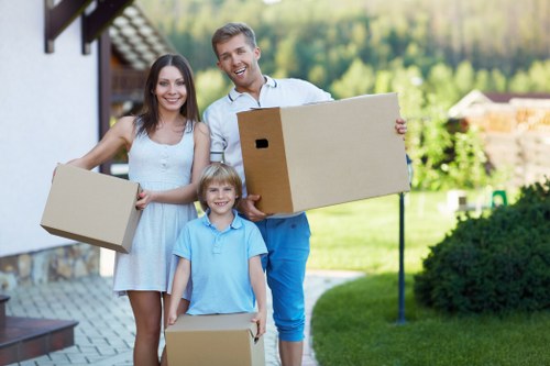 Packed boxes and furniture prepared for relocation