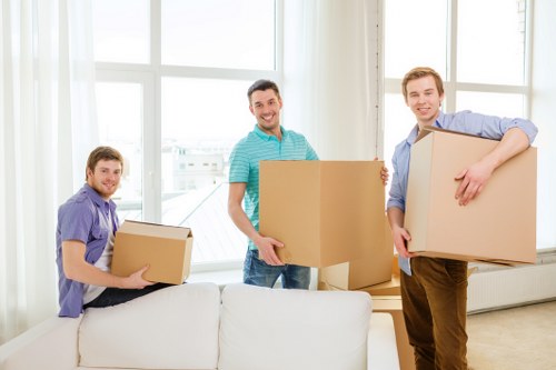 Furniture and boxes being organised for a local Barnes removals job