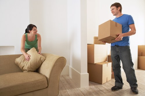 Boxes and furniture being prepared for a house move in Barnes